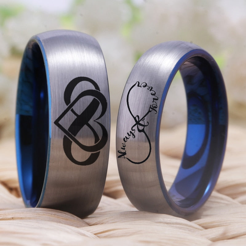 Silver Infinity Heart Always and Forever Couple Wedding Band