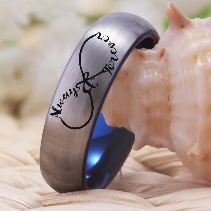 Silver Infinity Heart Always and Forever Couple Wedding Band with Blue Color