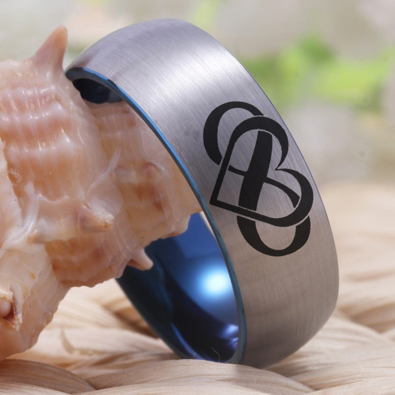 Silver Infinity Heart Always and Forever Couple Tungsten Ring with Blue Color