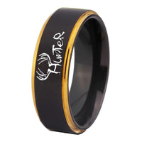Elks Hunter Design Black Tungsten Ring with Gold Line