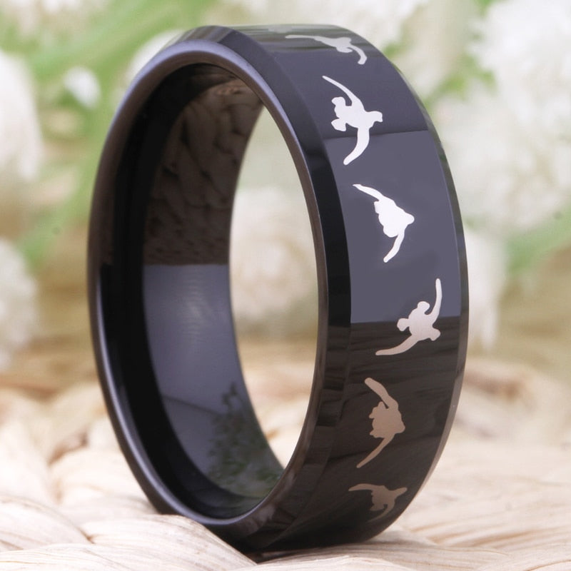 Black Duck Hunting Design Wedding Band in 8mm Width