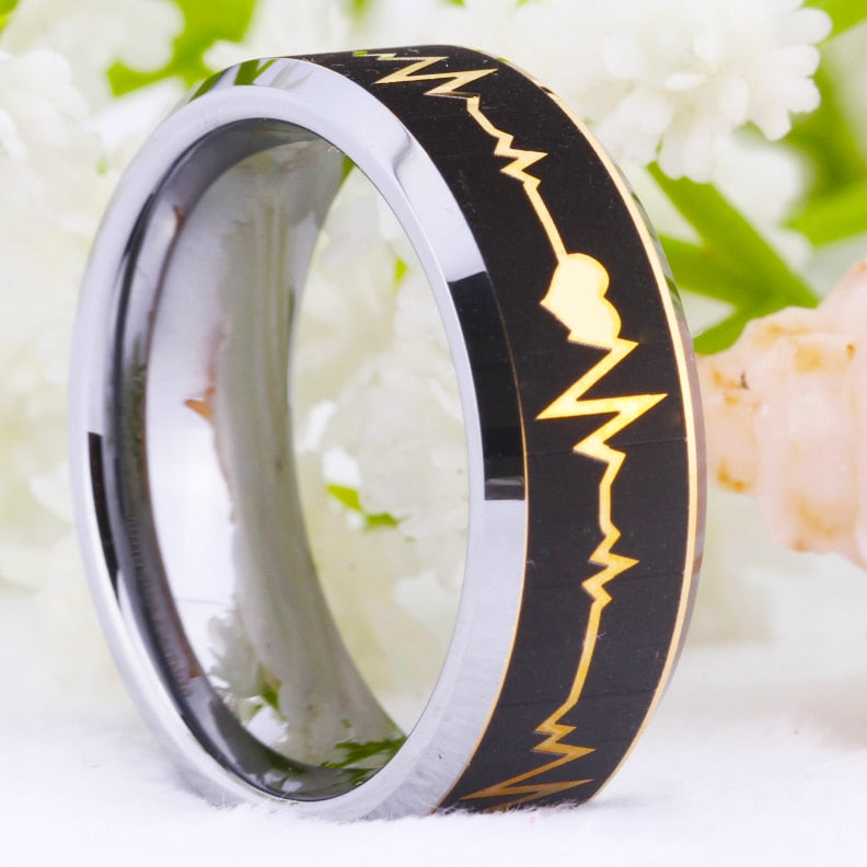 Heart Beat Design Silver Wedding Band in 8mm Width
