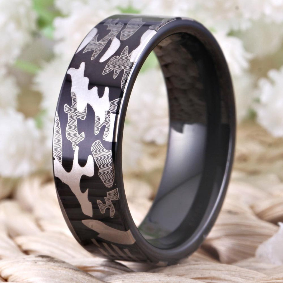 Camo Design Wedding Band in Black Color