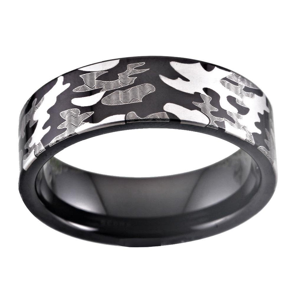 Camo Design Military Wedding Band in Black Color