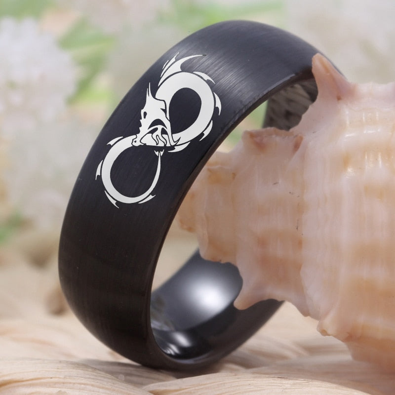 Black Dragon Infinity Design Wedding Band in 8mm Width