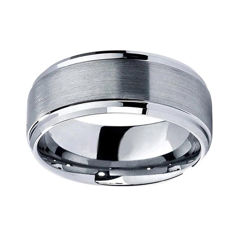 Classic Silver Wedding Band with Brushed Finish and Beveled Edges