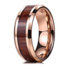 Rose Gold Tungsten Ring with Koa Wood Inlay and Beveled Edges