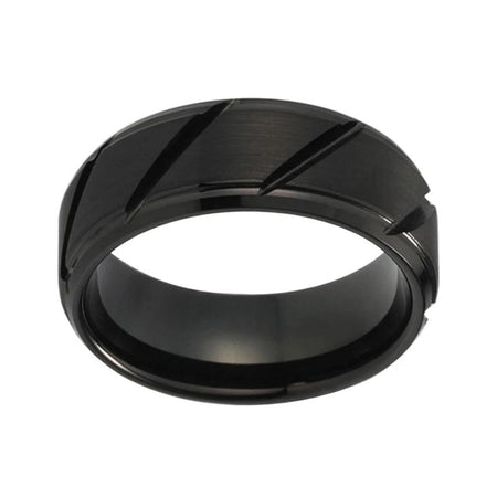 Black Tungsten with Multi Grooves and Stepped Edges for Men and Women