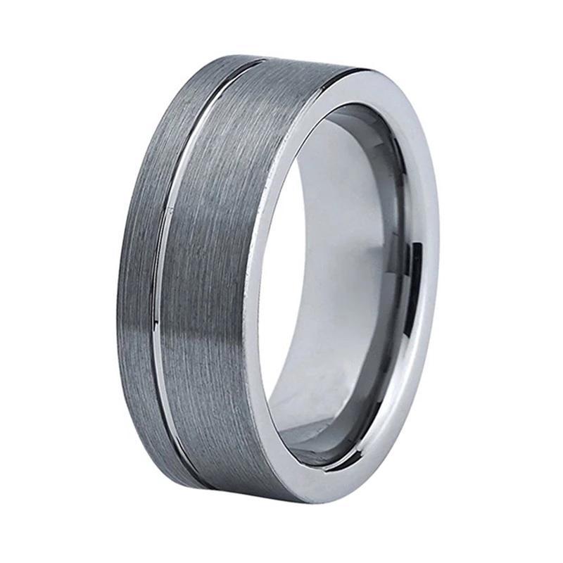 Silver Grooved Tungsten Ring with Matte Finish