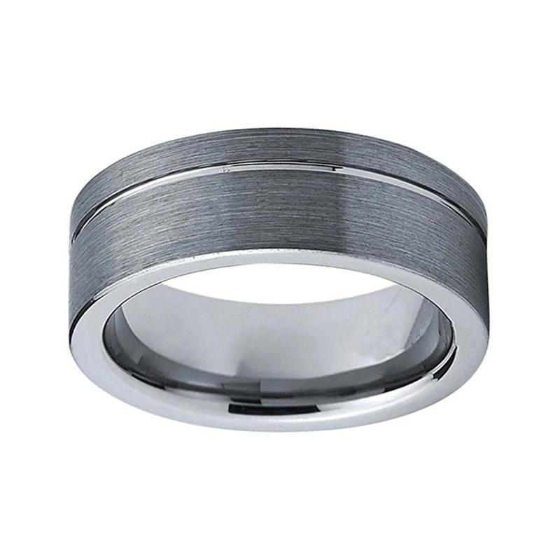 Silver Grooved Wedding Band with Matte Finish