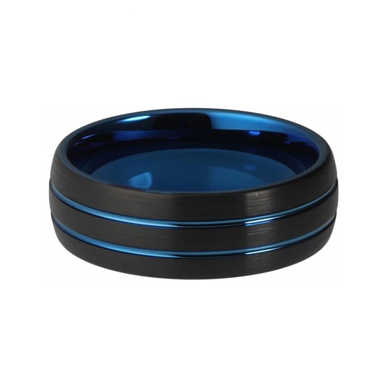Blue Wedding Band with Black Multi Grooved Brushed Finish