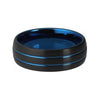 Blue Wedding Band with Black Multi Grooved Brushed Finish