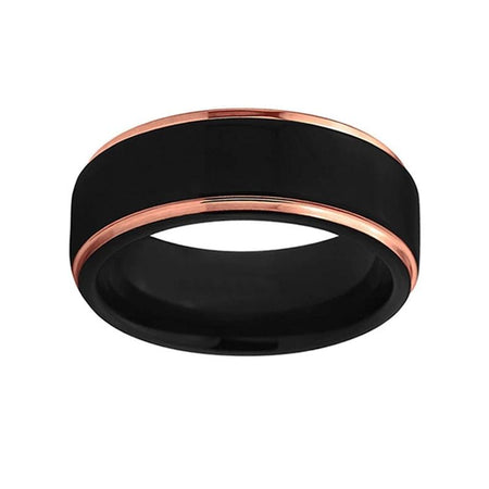 Black Tungsten Ring with Matte Finish and Rose Gold Edges for Men and Women