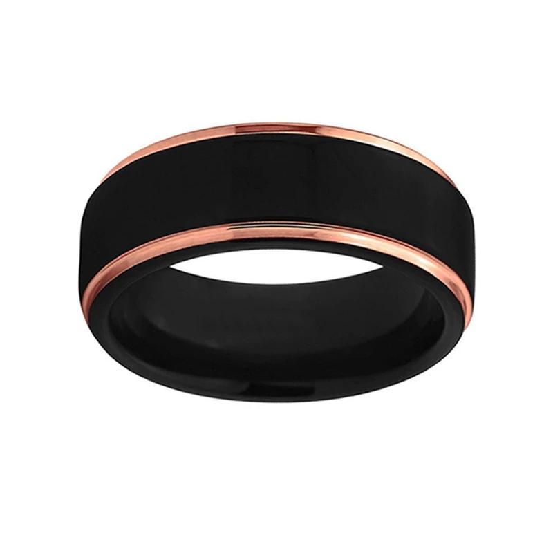 Black Wedding Band with Rose Gold Edges