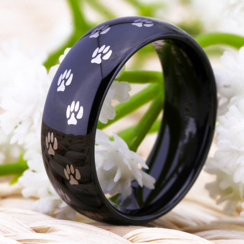 Dog Foot Paw Design Black Tungsten Ring