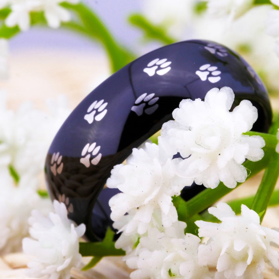 Dog Foot Paw Design Black Tungsten Ring in 8mm Width