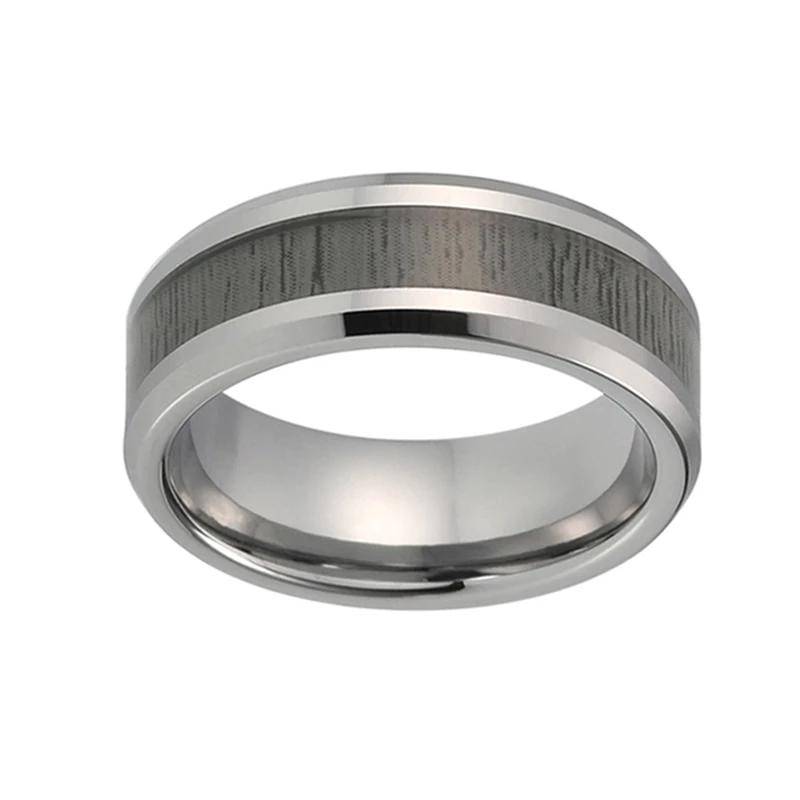 Silver Tungsten Ring with Zebra Wood Inlay and Beveled Edges for Men and Women