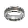 Silver Tungsten Ring with Zebra Wood Inlay and Beveled Edges for Men and Women