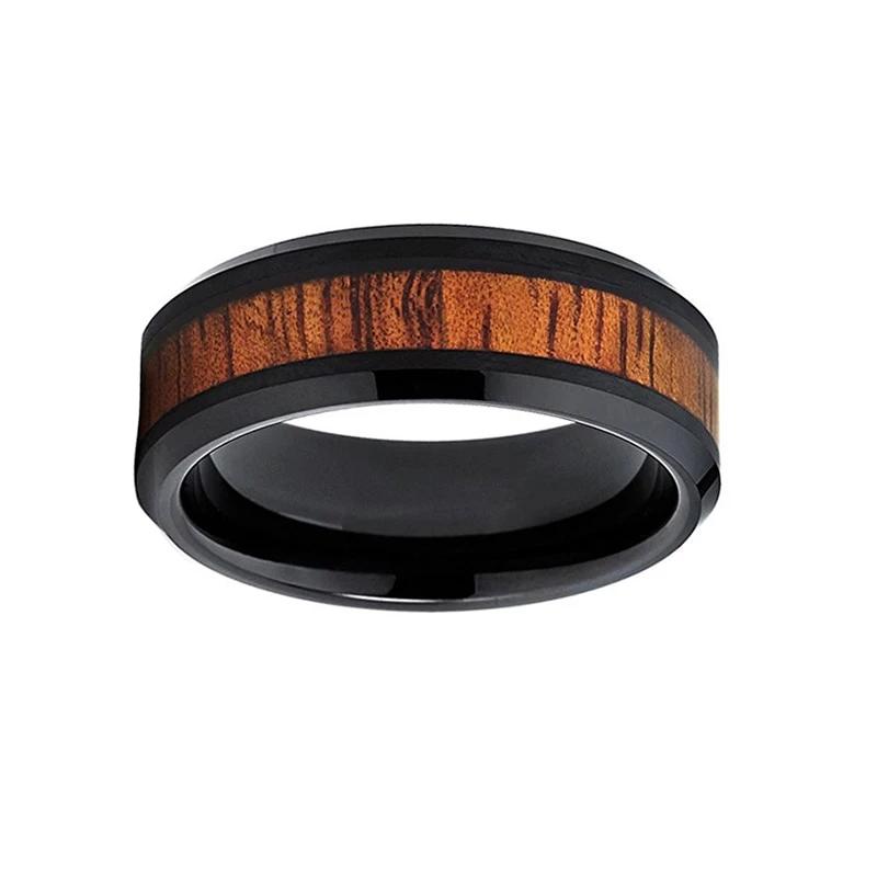 Black Wedding Band with Wood Inlay