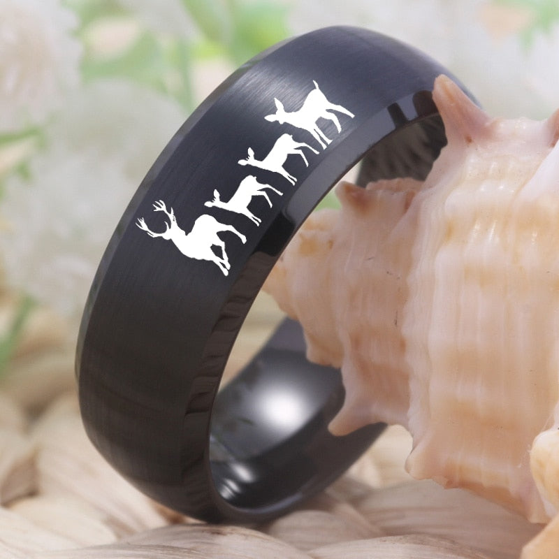 Deer Family Design Black Tungsten Ring