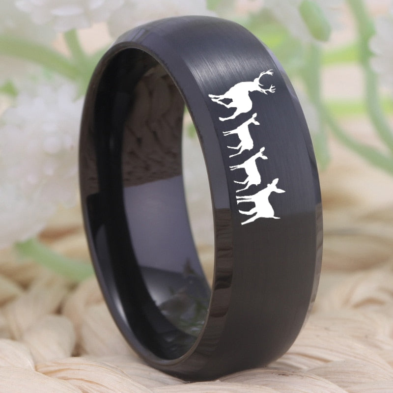 Deer Family Design Black Tungsten Ring in 8mm Width