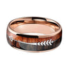 Rose Gold Wedding Band with Koa Wood Inlay and Arrow