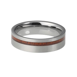 Silver Pipe Cut Design Wedding Band with Wood Inlay in 6mm Width