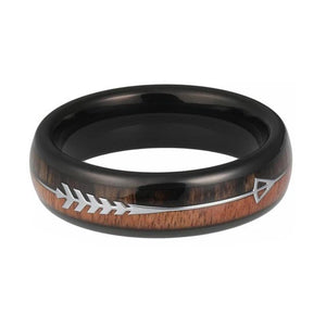 Black Tungsten Ring with Wood Inlay and Arrow in 6mm width for women