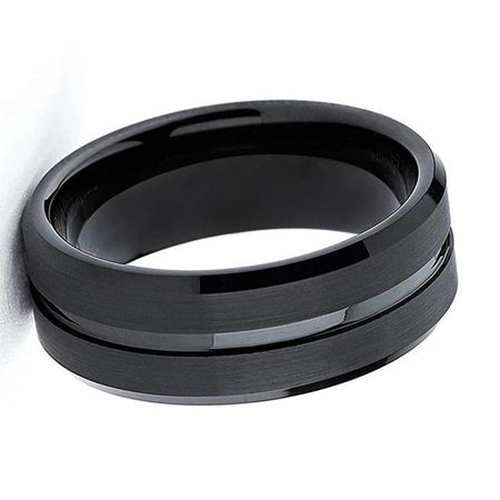 Black Tungsten with Center Grooved Design and Brushed Finish for Men and Women