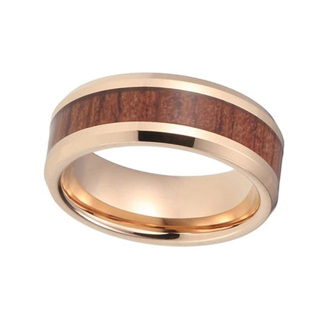 Rose Gold Tungsten Ring with Koa Wood Inlay for Men and Women