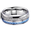 Silver Wedding Band with White Meteorite and Blue Carbon Fiber Inlay