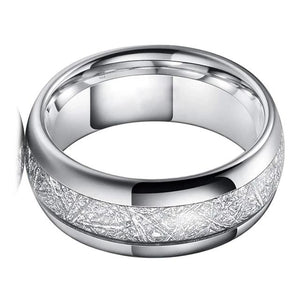 Silver Wedding Band with White Meteorite Inlay