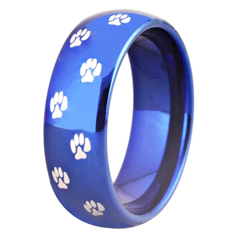 Dog Foot Paw Print Blue Tungsten Ring