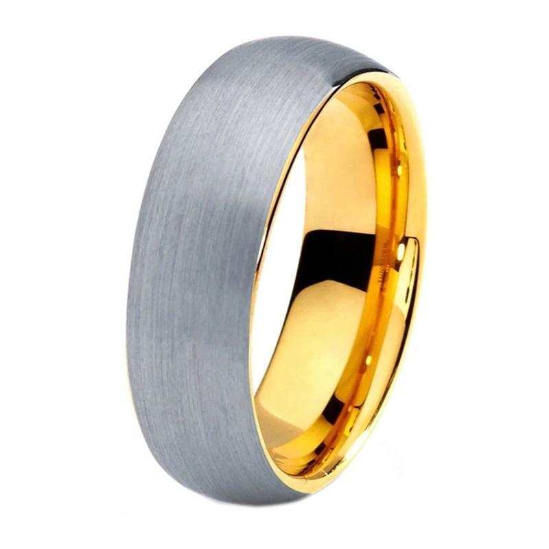 Yellow Gold Tungsten Ring with Silver Matte Finish