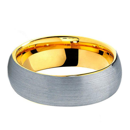 Yellow Gold Tungsten Ring with Silver Matte Finish for Men and Women