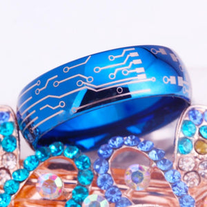 Blue Circuit Board Design Tungsten Ring in 8mm Width
