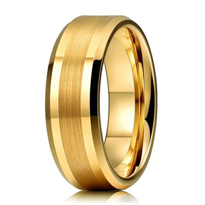Yellow Gold Tungsten Ring with Beveled Edges and Polished Matte Finish