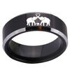 Elephant Family Design Black Wedding Band