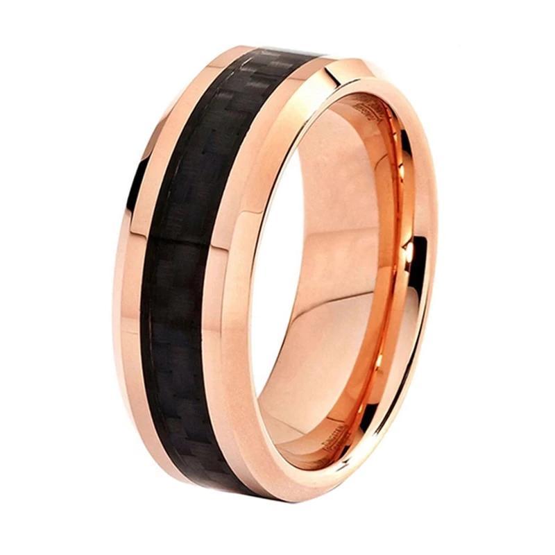 Rose Gold Tungsten Ring with Black Carbon Fiber Inlay