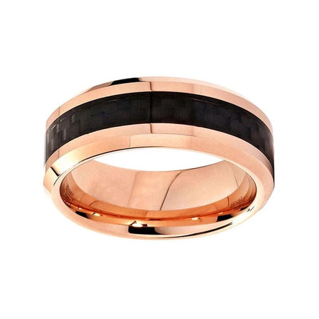 Rose Gold Tungsten Ring with Black Carbon Fiber Inlay for Men and Women