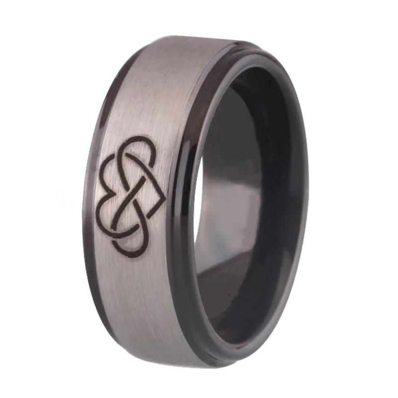 Silver Brushed Infinity Heart Black Tungsten Ring