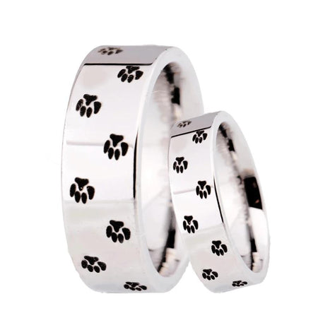 Dog Foot Paw Design Silver Tungsten Ring