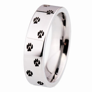 Dog Foot Paw Design Silver Wedding Band in 8mm Width