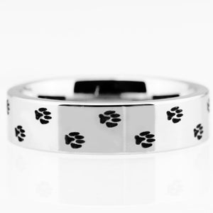 Dog Foot Paw Design Silver Tungsten Ring