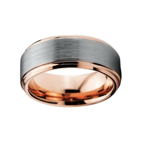 Rose Gold Tungsten Ring with Silver Matte Finish and Beveled Edges for Men and Women