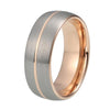 Rose Gold Tungsten Ring with Center Line and Silver Polished Finish