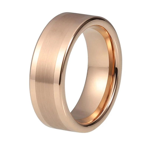Rose Gold Tungsten Ring with Pipe Cut Design