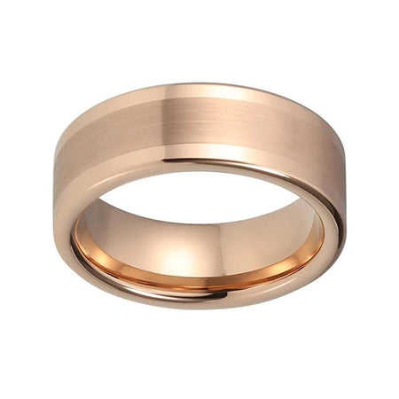 Rose Gold Tungsten Ring with Polished Finish and Pipe Cut Design for Men and Women