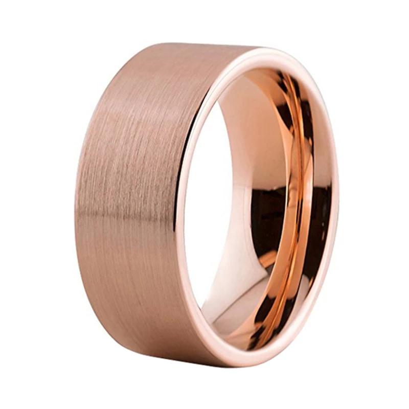 Rose Gold Tungsten Ring with Brushed Finish and Pipe Cut Design