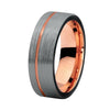 Rose Gold Tungsten Ring with Offset Grooved Silver Matte Finish